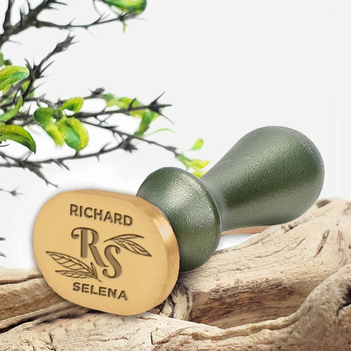 Selena Wedding Couples Custom Wax Seal Stamp on Rounded Oval with Names & Initials #2594