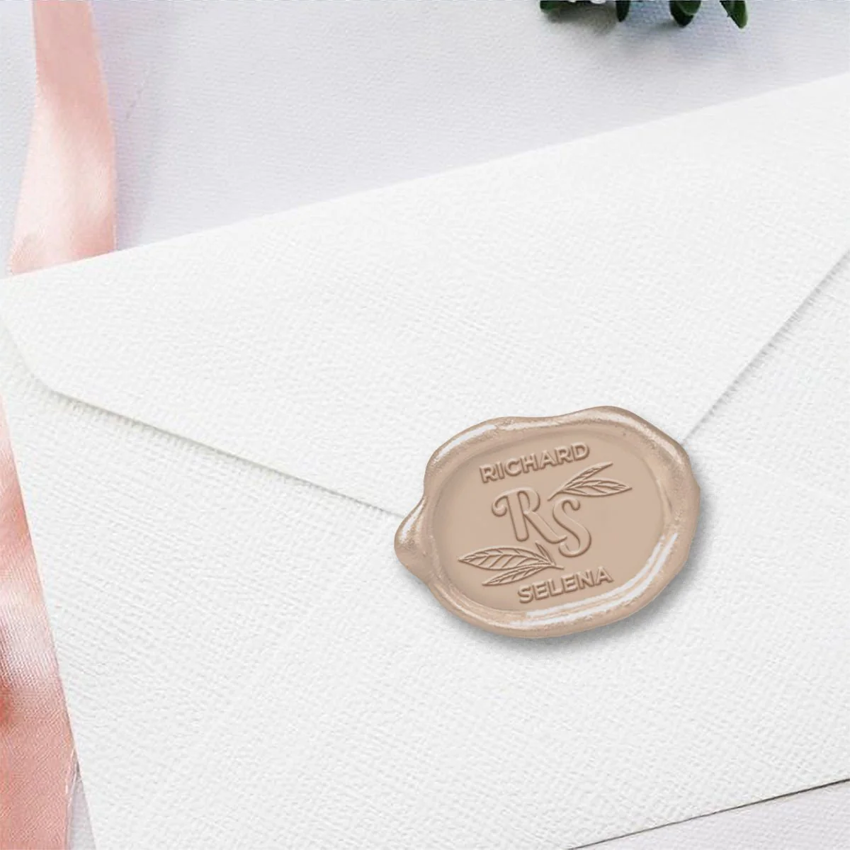 Selena Wedding Monogram Adhesive Wax Seals Rounded Oval with names #2594 bundle with stamp