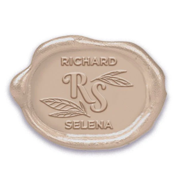 Selena Wedding Monogram Adhesive Wax Seals Rounded Oval with names #2594 bundle with stamp - Image 2