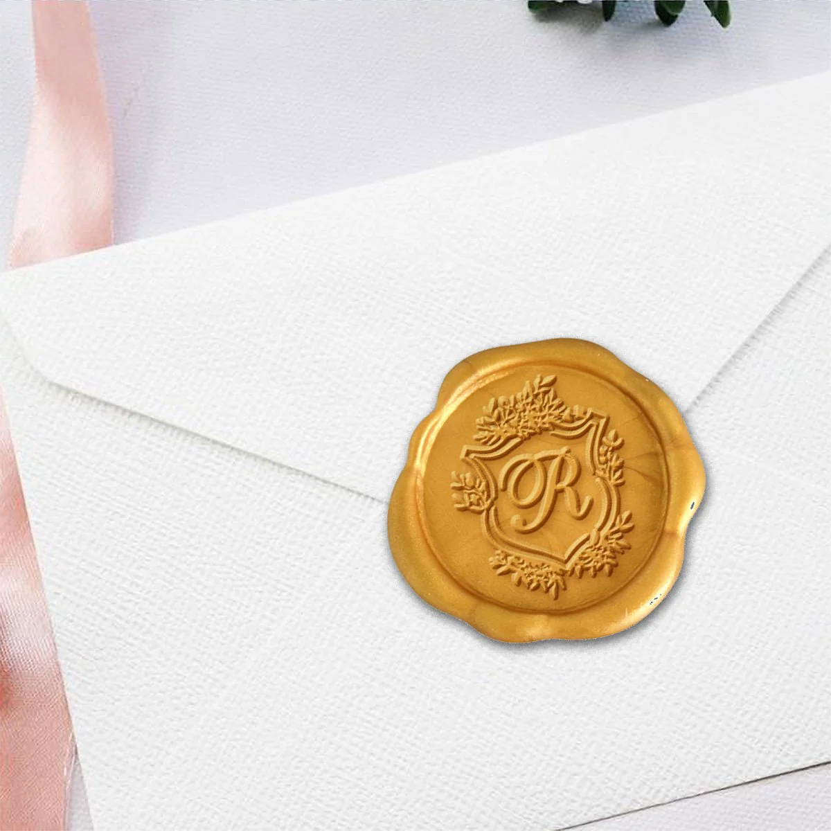 Floral Shield Initial Adhesive Wax Seals #2593 Bundle with Stamp