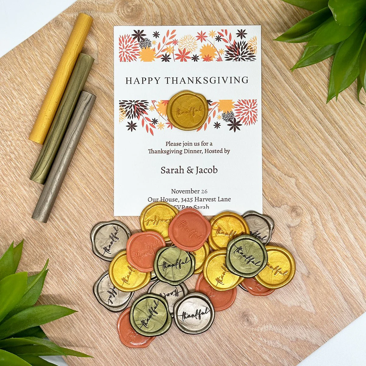 Thankful Wax Seal Stamp with Rosewood Wood Handle #1440 - Image 3