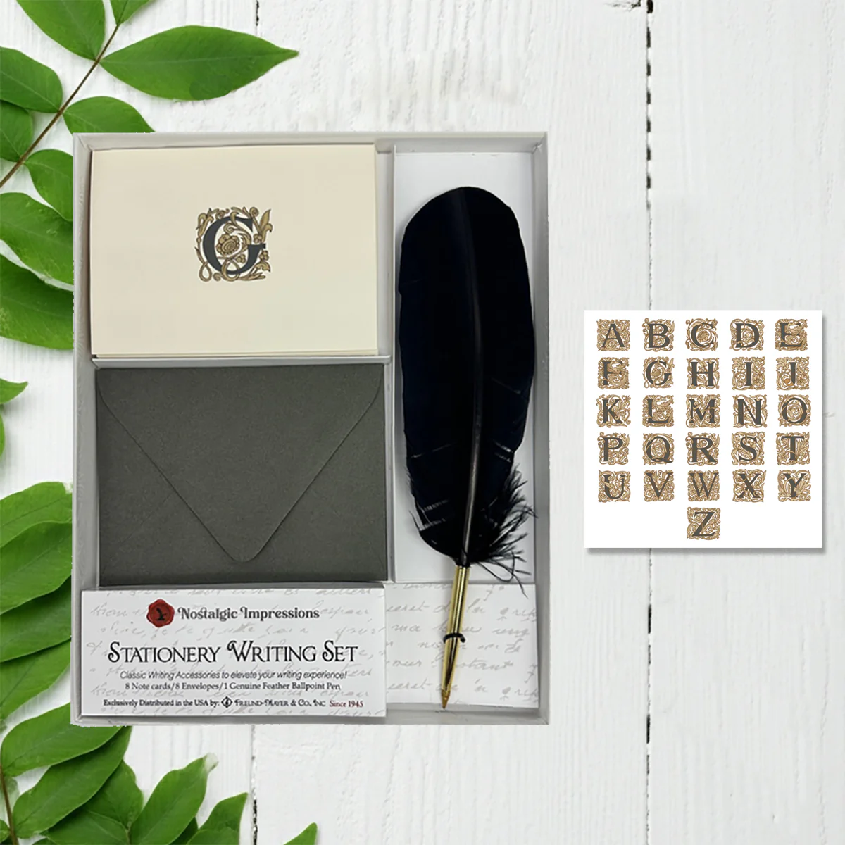 Vintage Ornate Filigree Initial Personalized Note Card Set with Feather Ballpoint Pen 8/8/1 - Image 5