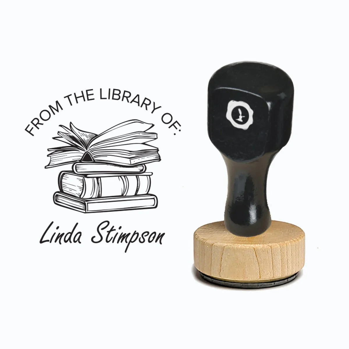 Vintage-style Rubber Stamp with Handle Library #2061 - Square 2" x 2"