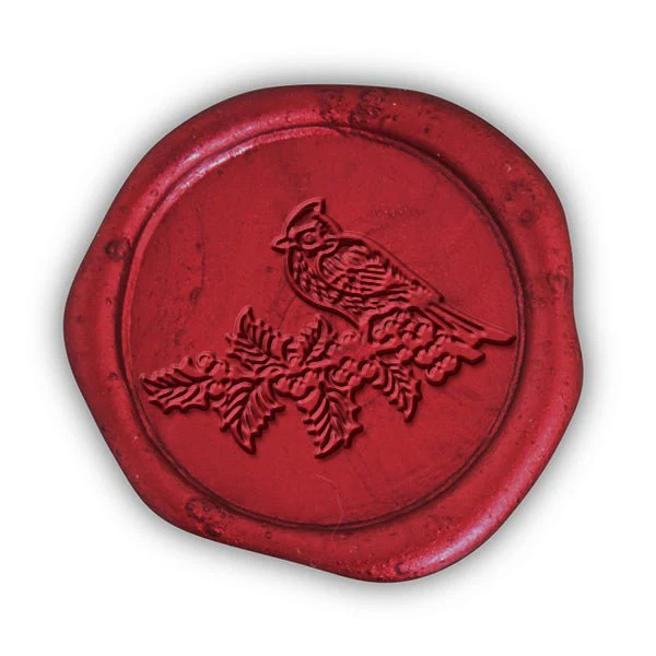 Winter Cardinal Christmas Wax Seal Stamp-Burgundy Wood Handle #6540 - Image 2